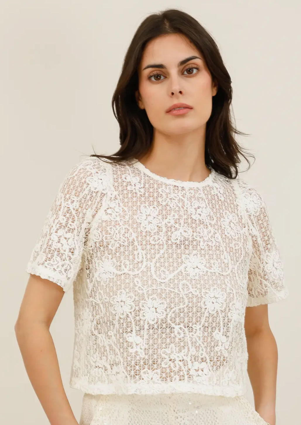 Openwork Floral Embroidery Top