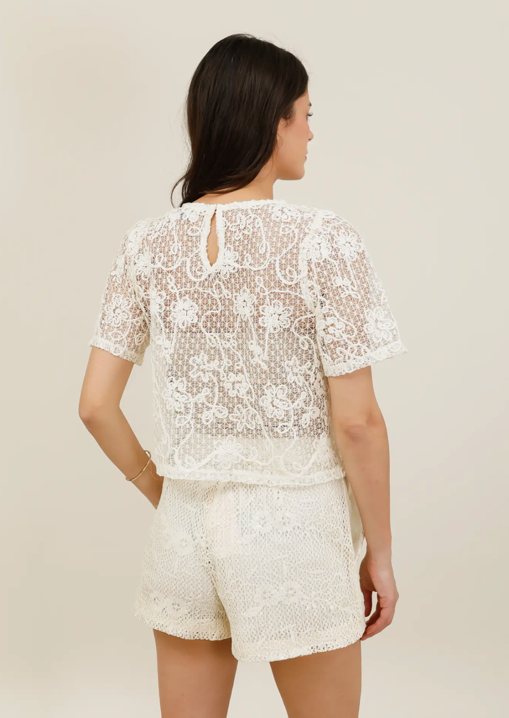Openwork Floral Embroidery Top