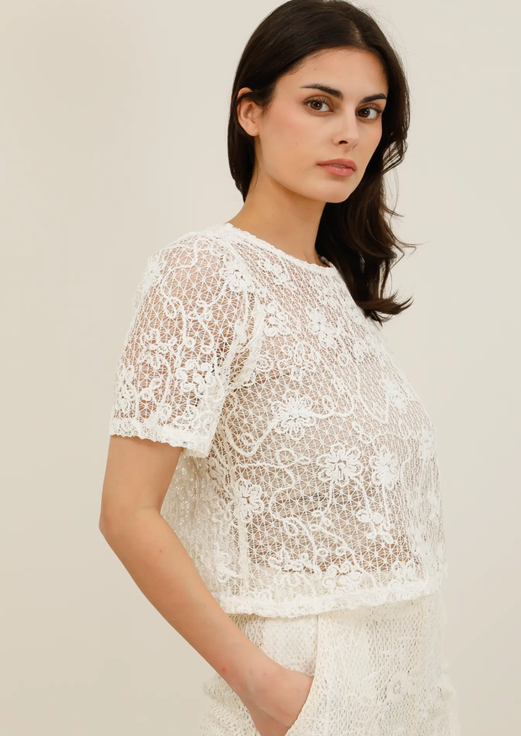 Openwork Floral Embroidery Top
