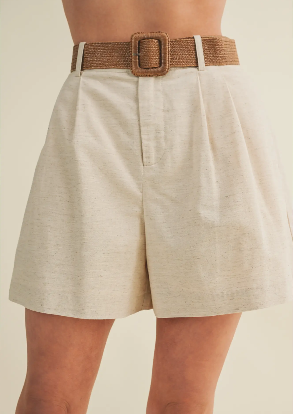 Woven Belt High Rise Pleated Shorts