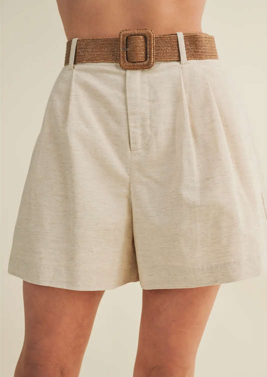 Woven Belt High Rise Pleated Shorts