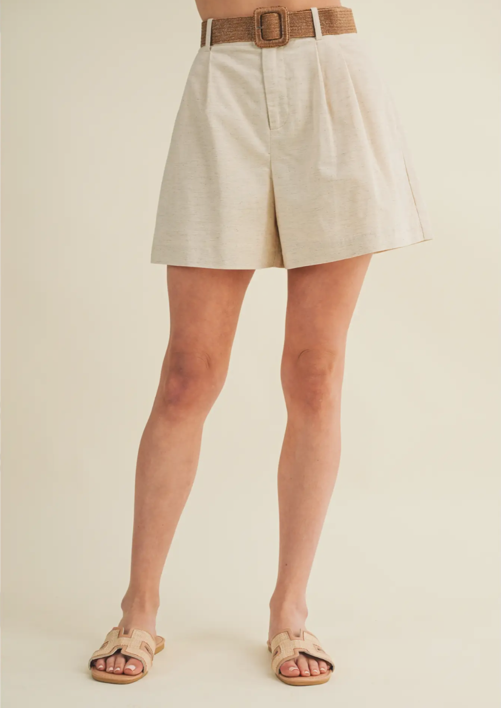 Woven Belt High Rise Pleated Shorts