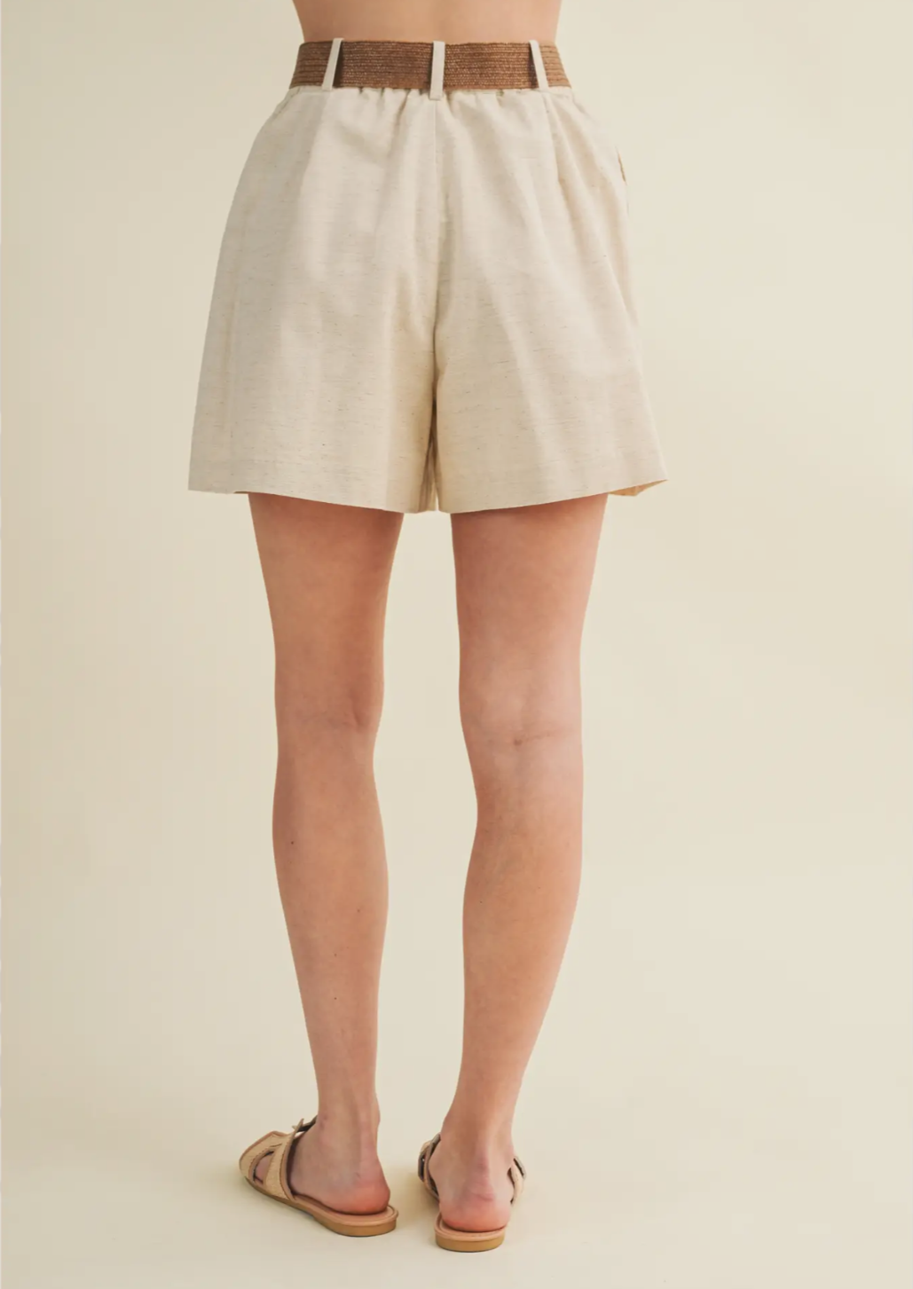 Woven Belt High Rise Pleated Shorts