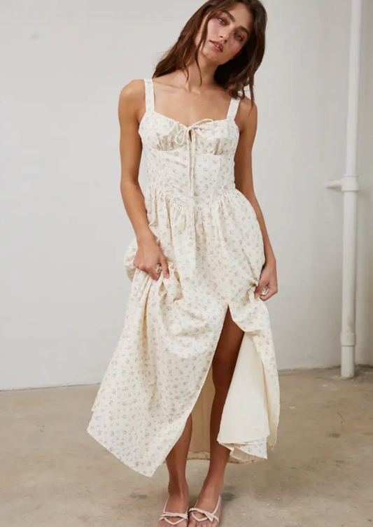 Floral Wired Front Ribbon Maxi Dress