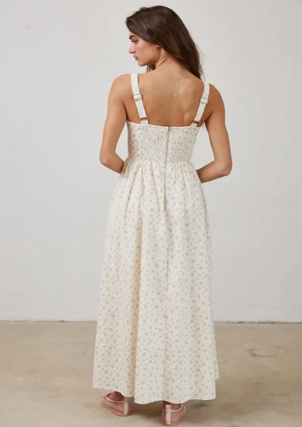 Floral Wired Front Ribbon Maxi Dress