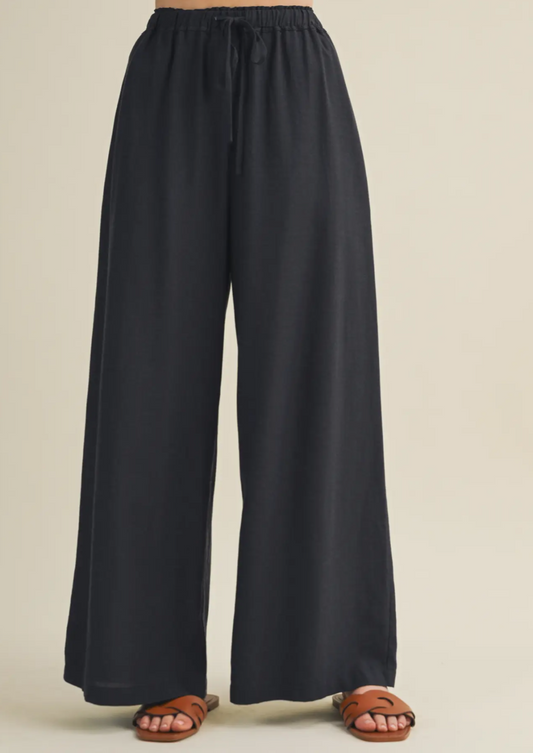 Midnight Drawstring Waist Wide Leg Trouser