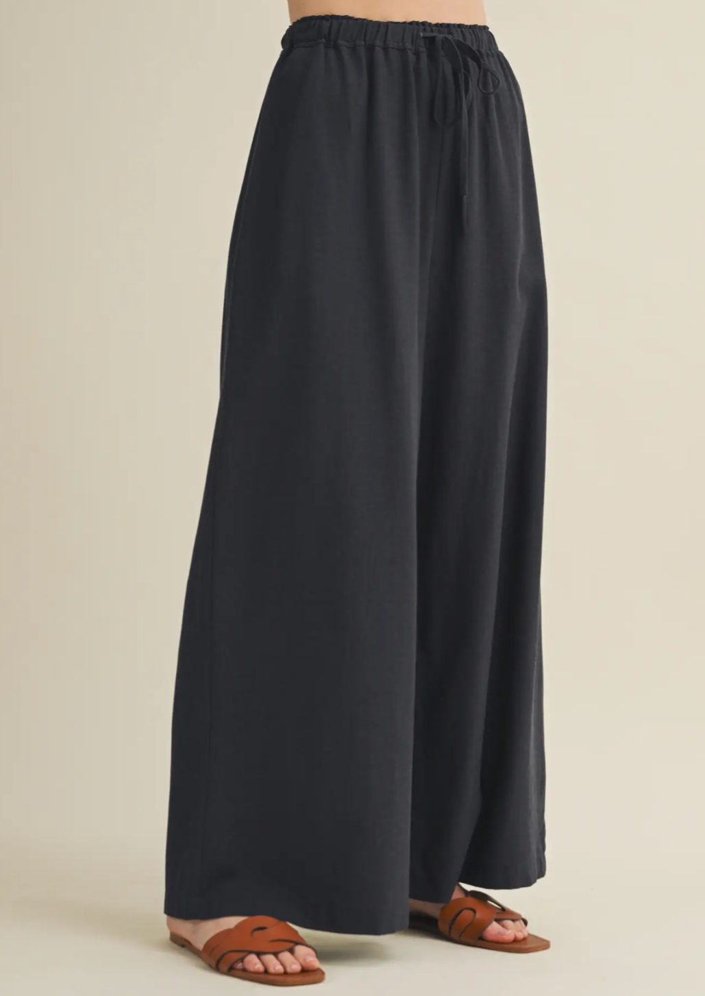Midnight Drawstring Waist Wide Leg Trouser