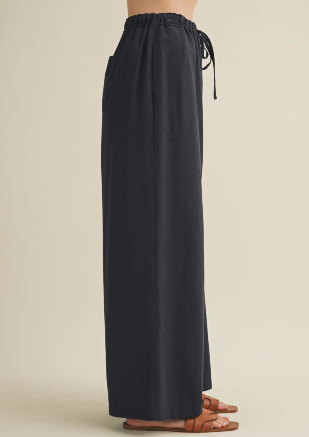 Midnight Drawstring Waist Wide Leg Trouser