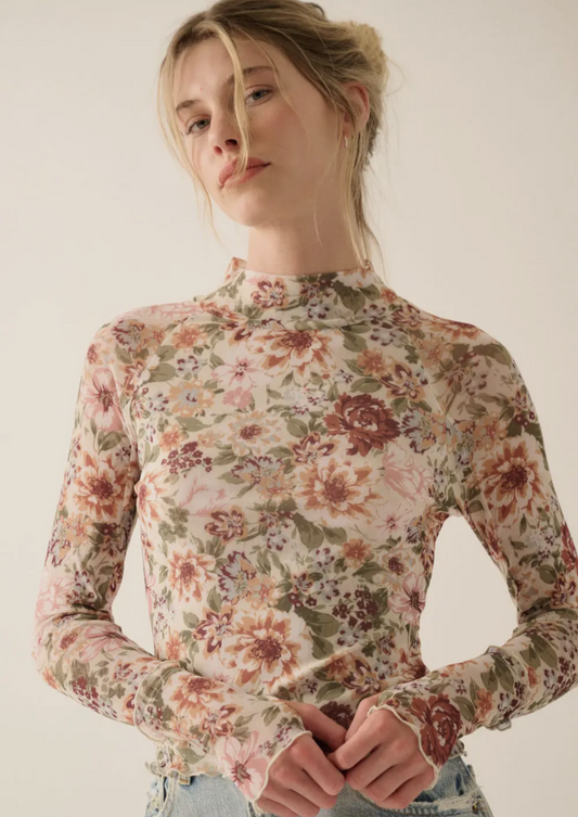 Floral Mesh Lettuce High Neck Top