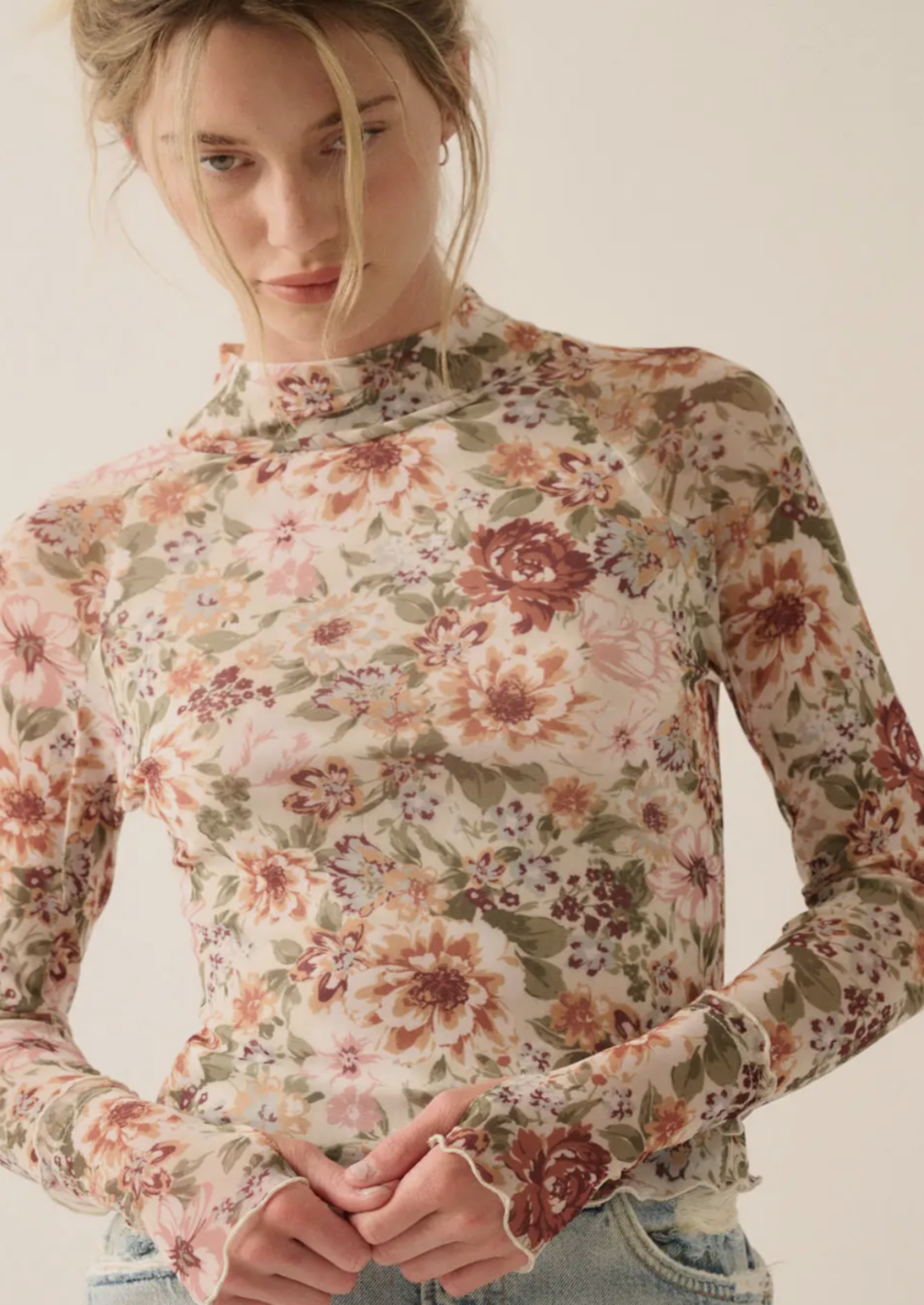 Floral Mesh Lettuce High Neck Top