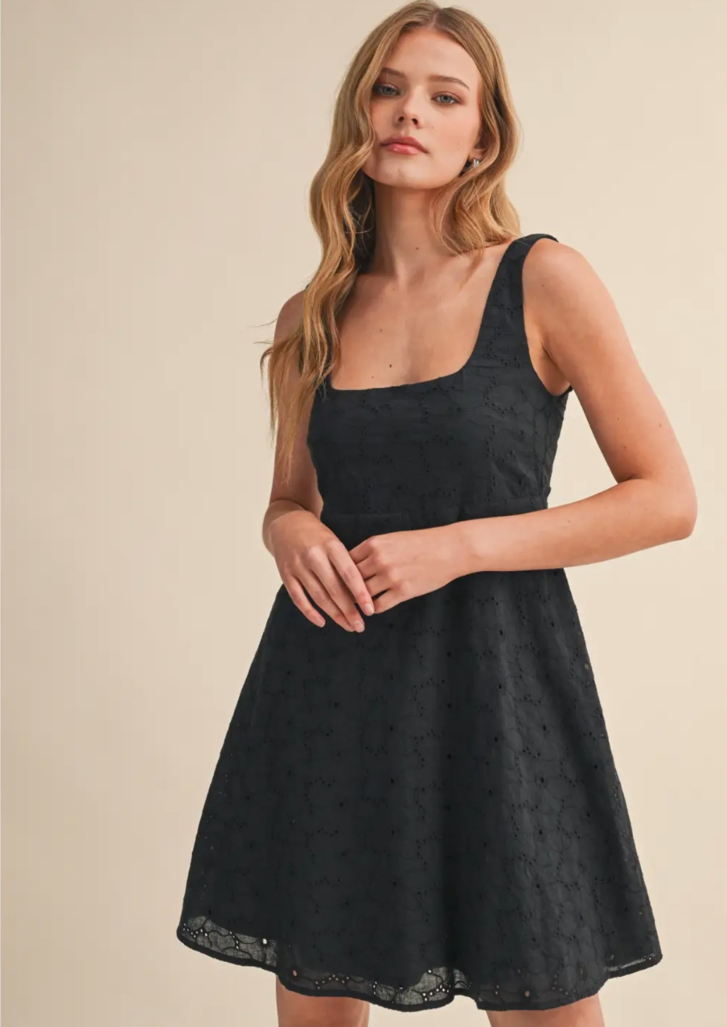 Eyelet Sleeveless Empire Flare Mini Dress