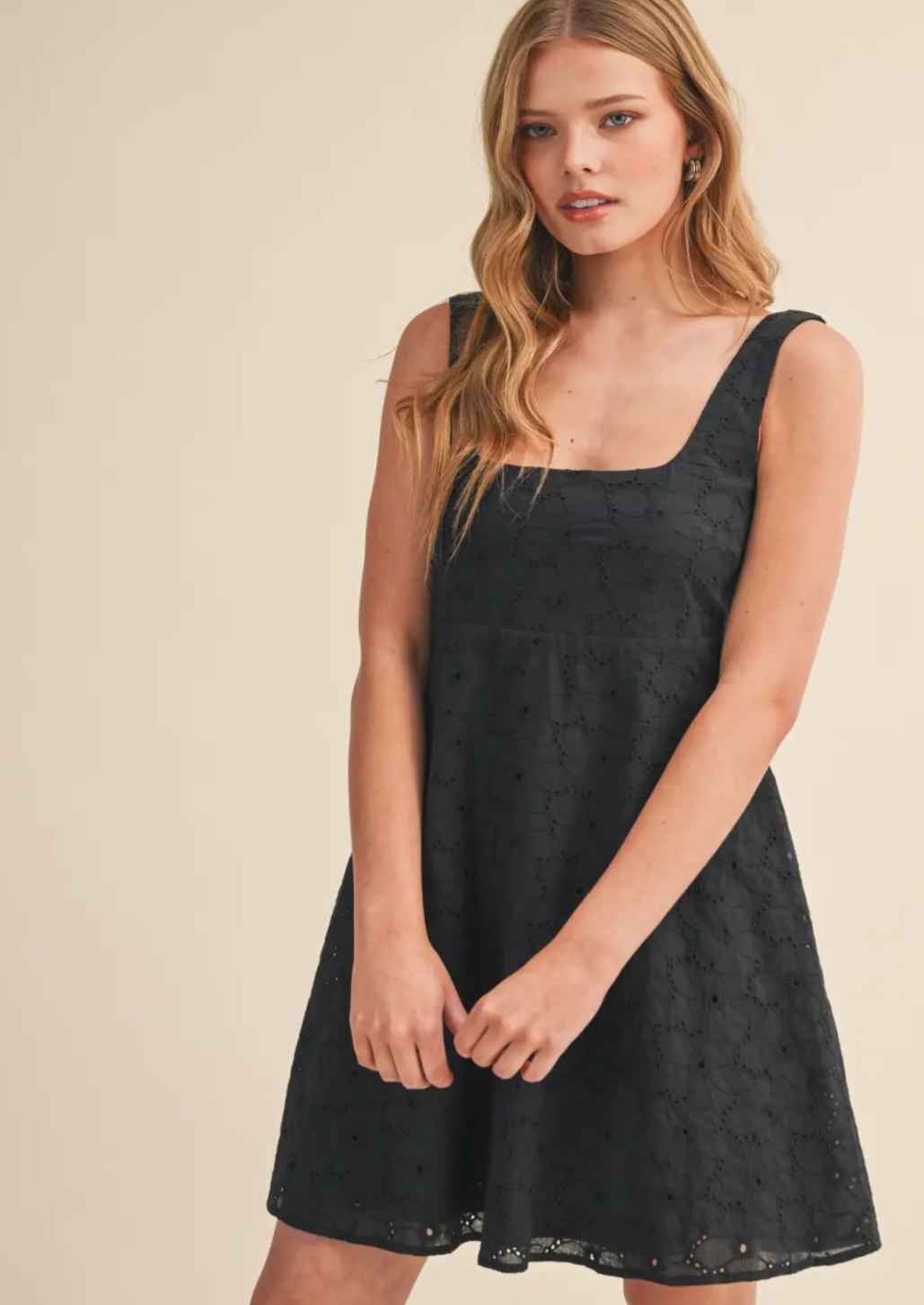 Eyelet Sleeveless Empire Flare Mini Dress