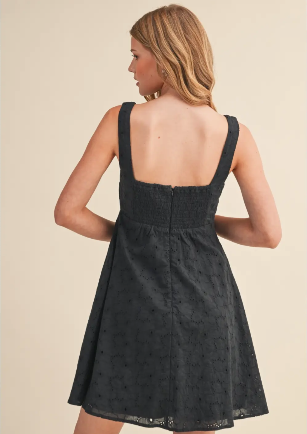 Eyelet Sleeveless Empire Flare Mini Dress