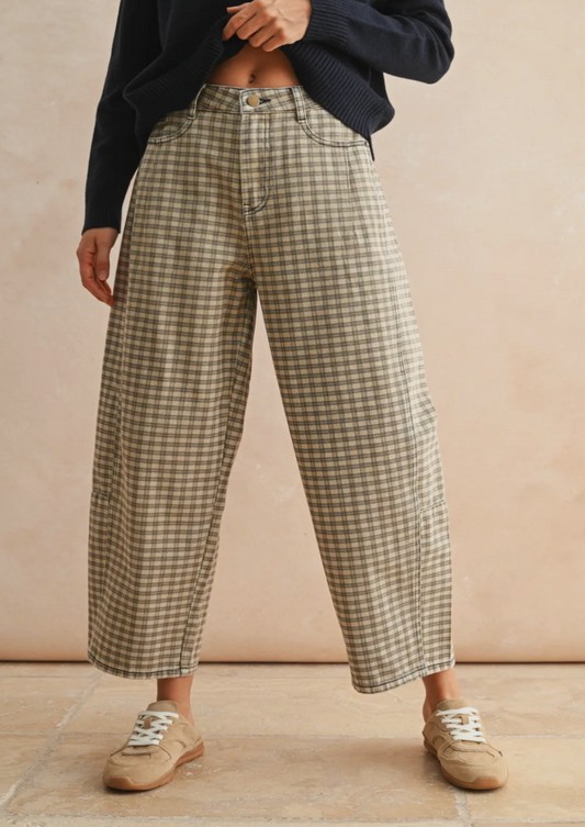 Checked Pattern Barrel Jeans