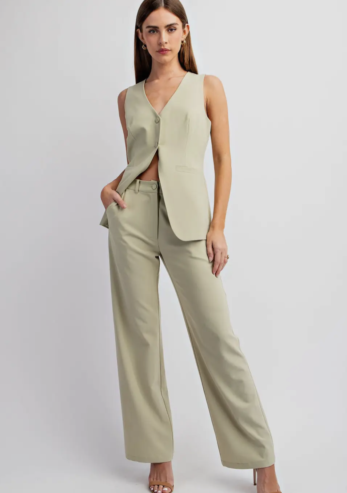 Sage Woven Long Trousers