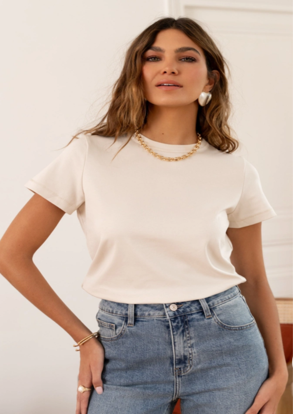 Ecru Cotton T Shirt