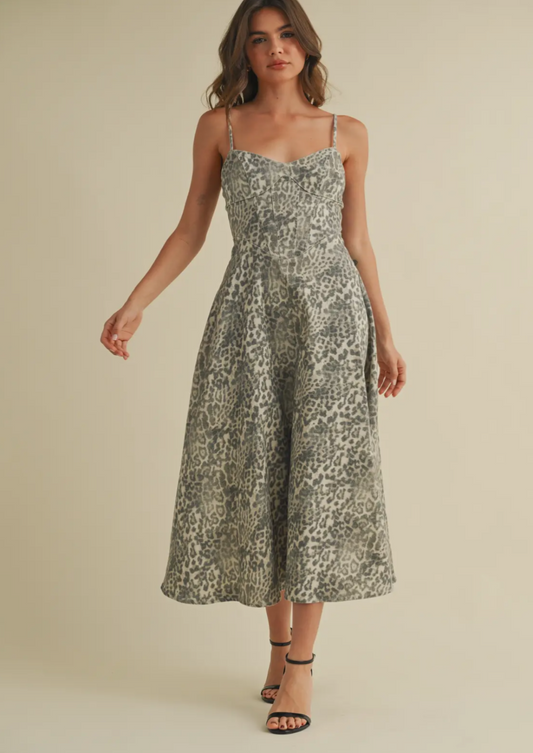 Leopard Bustier Bodice Midi Dress