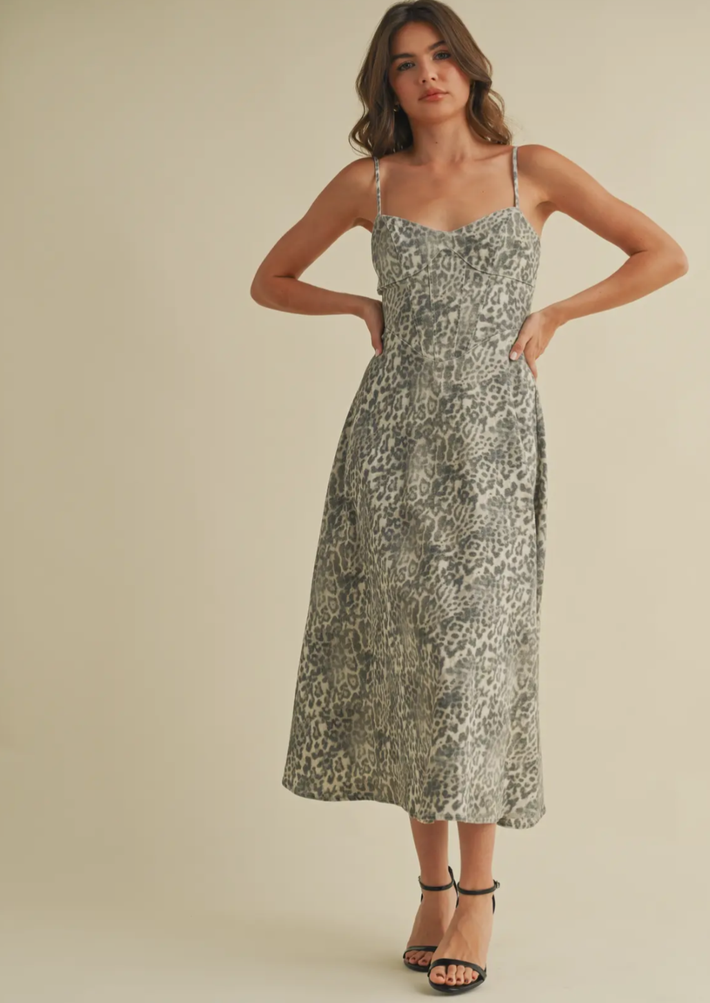 Leopard Bustier Bodice Midi Dress