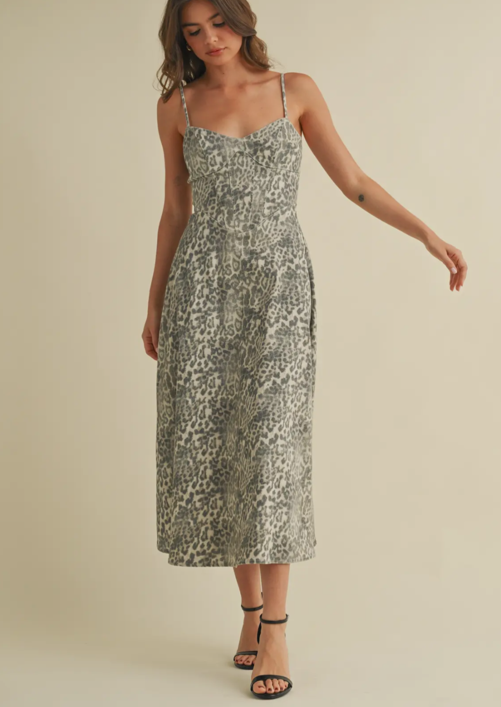 Leopard Bustier Bodice Midi Dress
