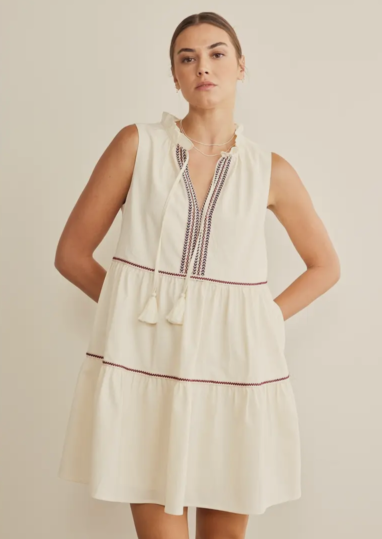Tape Contrast Tiered Dress