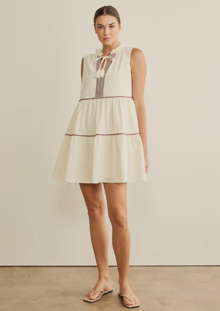 Tape Contrast Tiered Dress