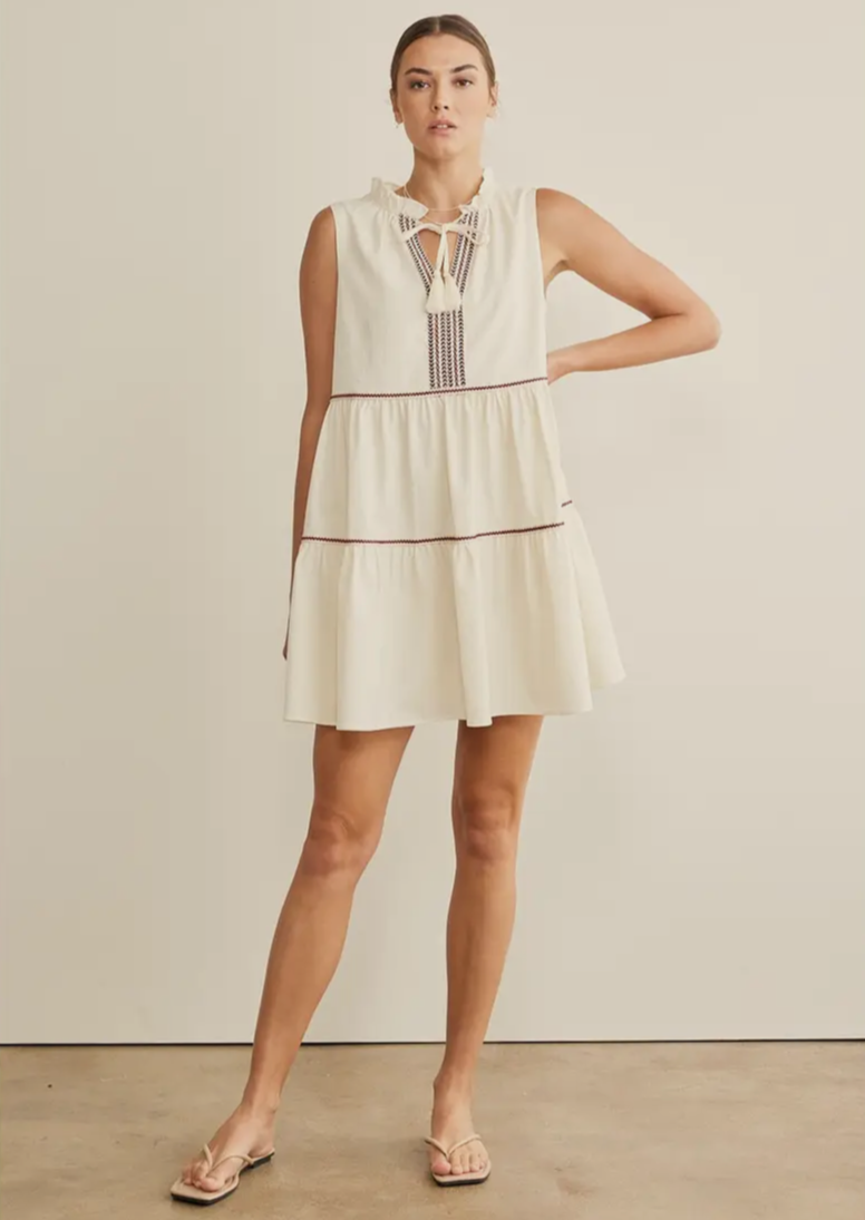 Tape Contrast Tiered Dress