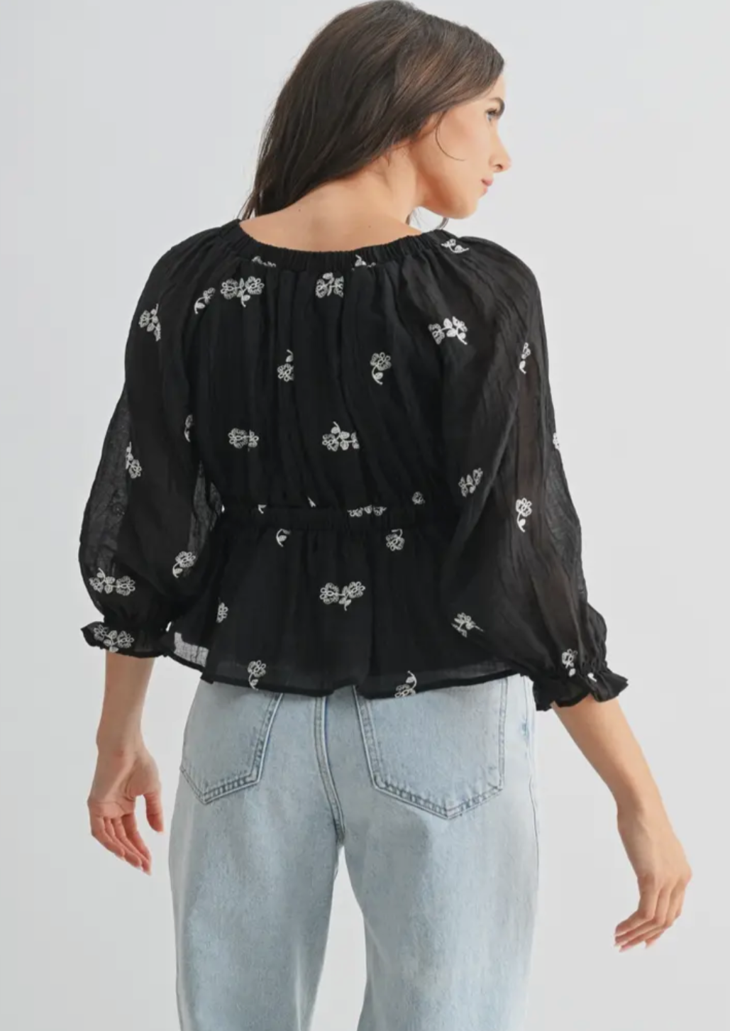 Embroidery Tie Waist Blouse