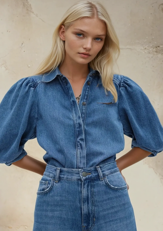 Balloon Sleeve Denim Shirt