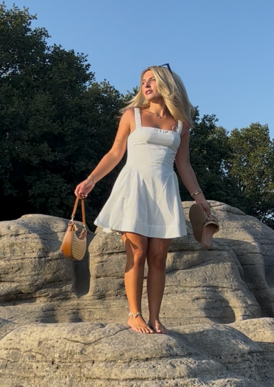 White Flared Tie Back Dress