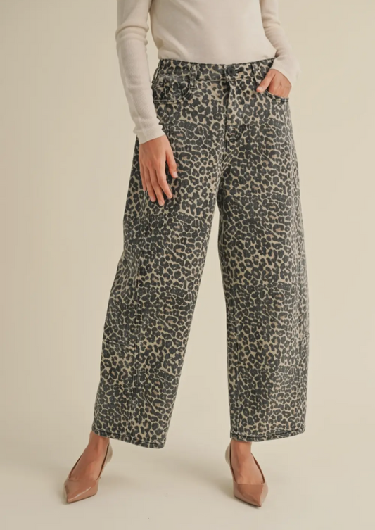 Leopard Print Barrel Jeans