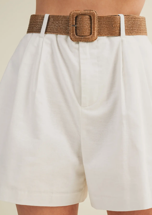White Woven Belt High Rise Shorts