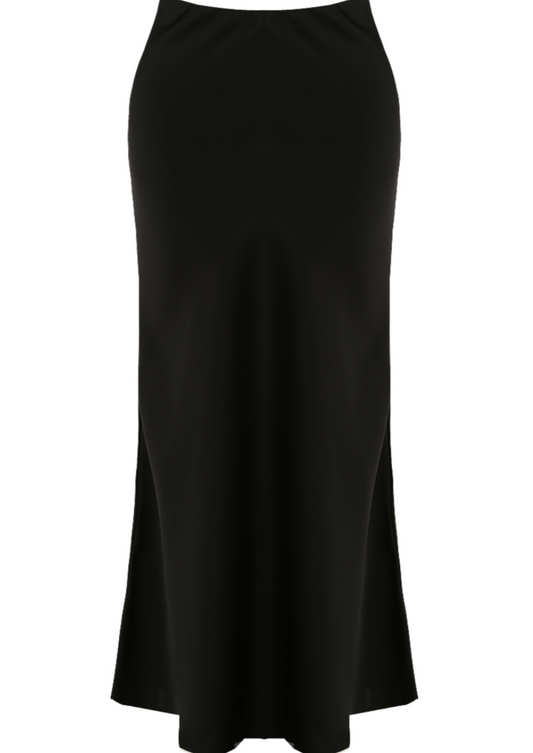 Black Satin Bias Cut Maxi Skirt