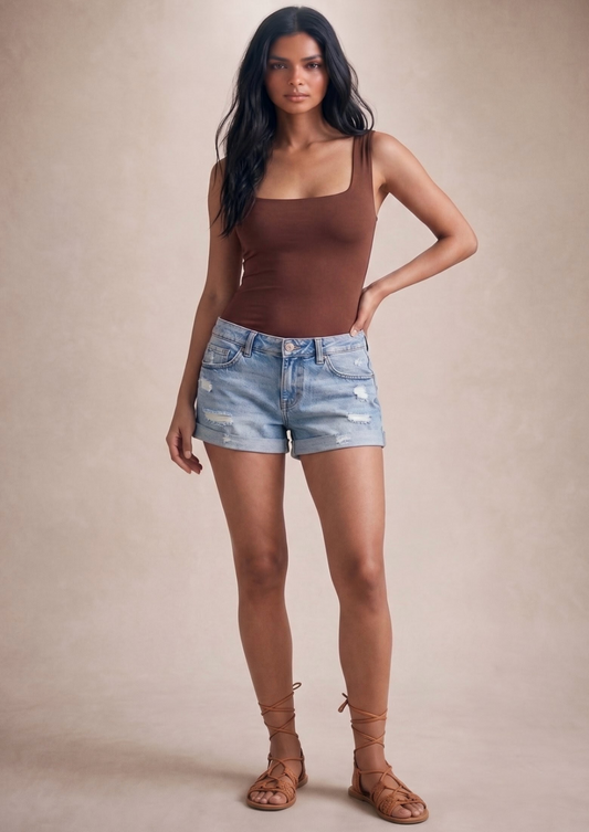 Brown Square Neck Top