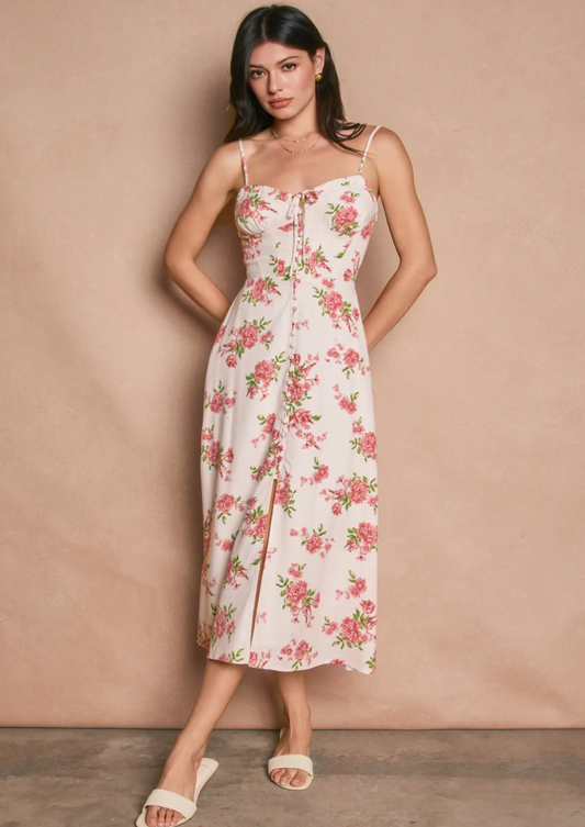 Floral Sweetheart Corset Midi Dress
