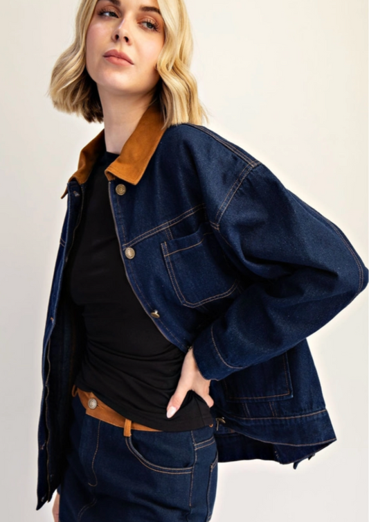 Relaxed Denim Jacket With Contrast Collar