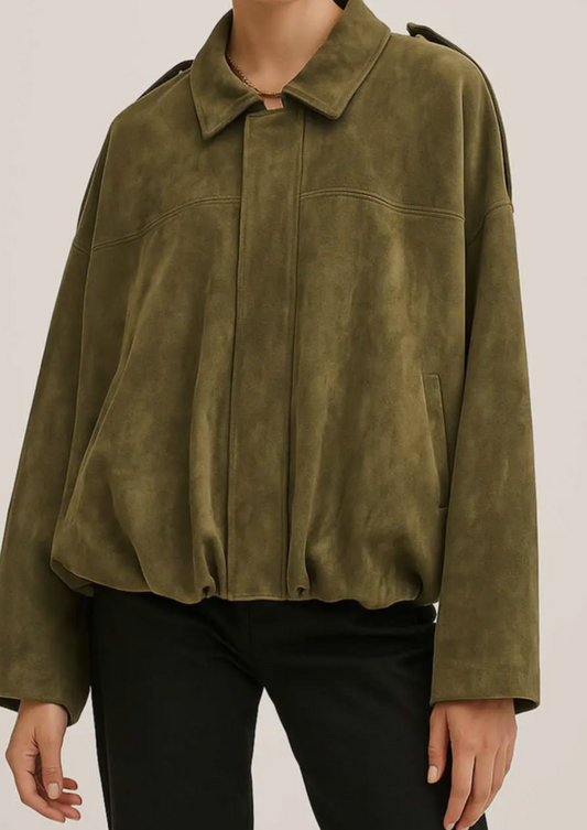 Faux Suede Bomber Jacket