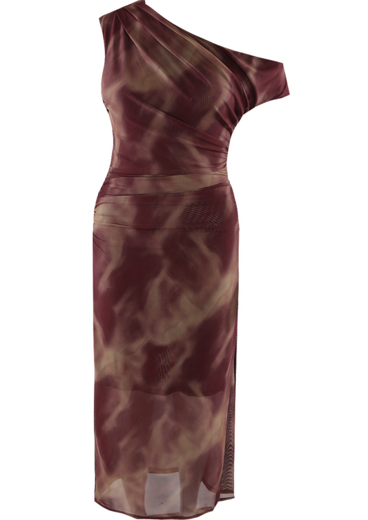 Marble Print Asymmetric Maxi Dress
