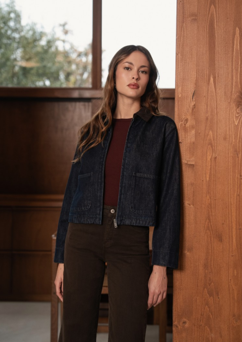 Veste Denim Contrast Collar Jacket
