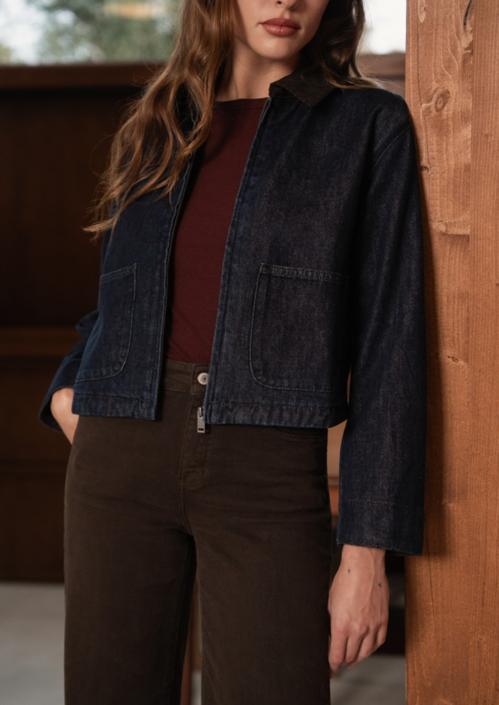 Veste Denim Contrast Collar Jacket