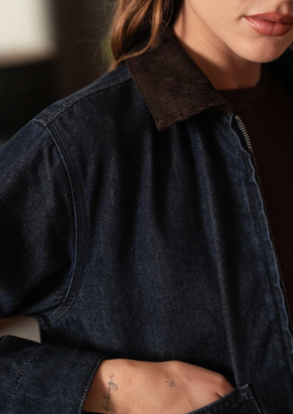 Veste Denim Contrast Collar Jacket