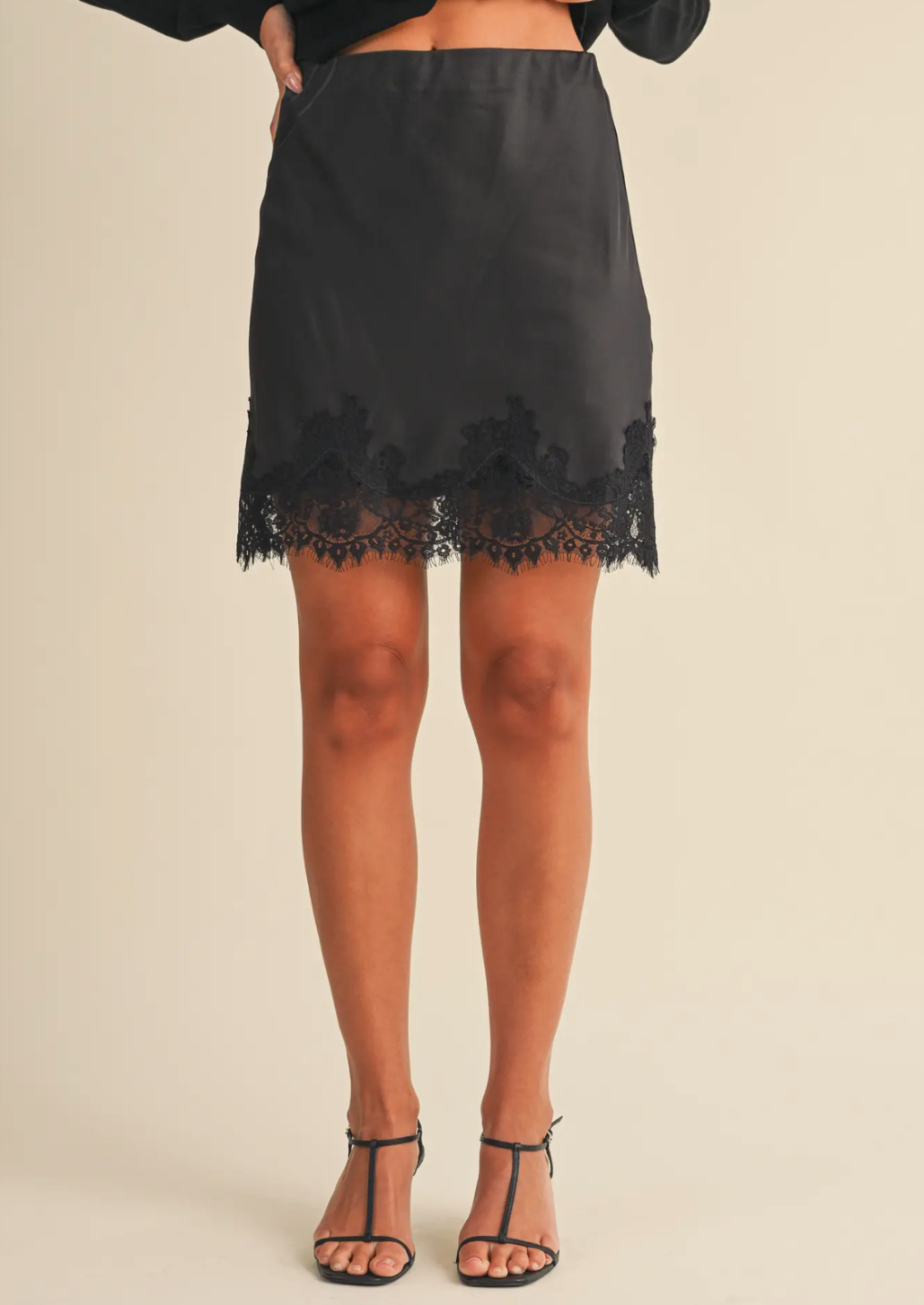 Satin Mini Skirt With Lace Detail