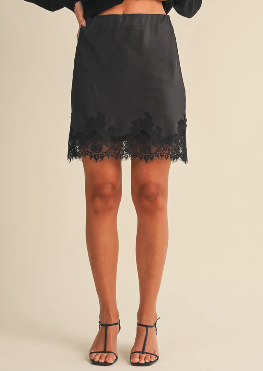 Satin Mini Skirt With Lace Detail