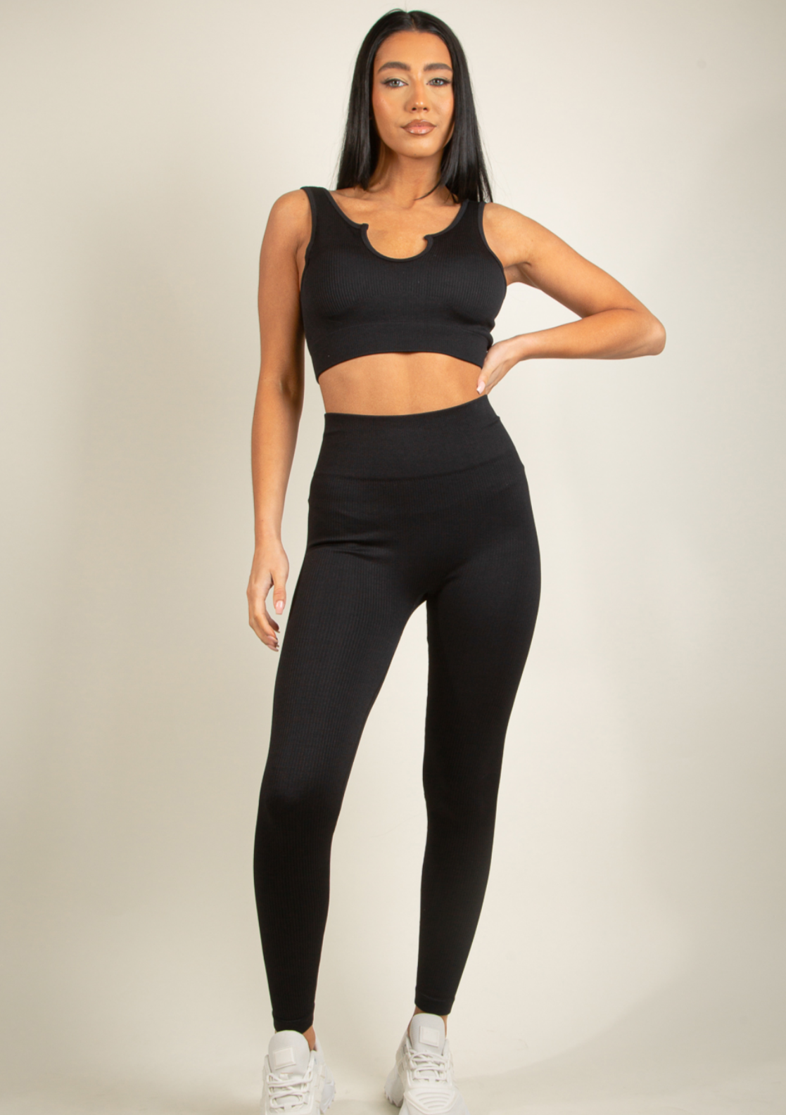 Black Ribbed Low Neck Top