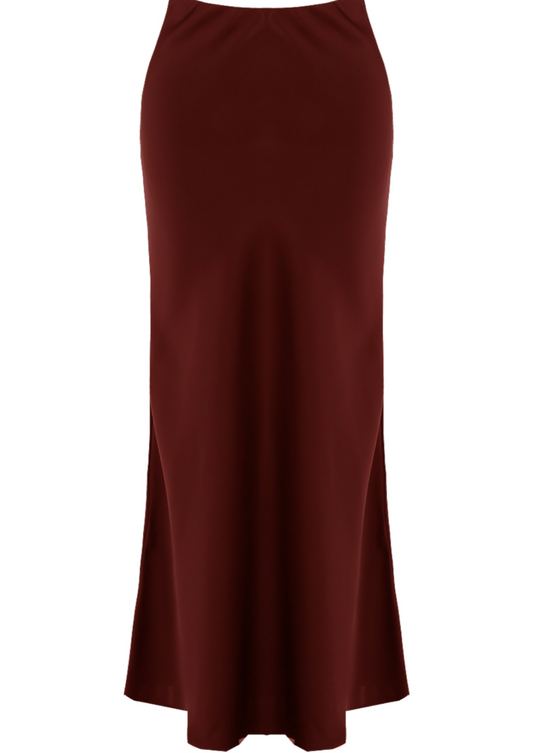 Burgundy Satin Bias Cut Maxi Skirt