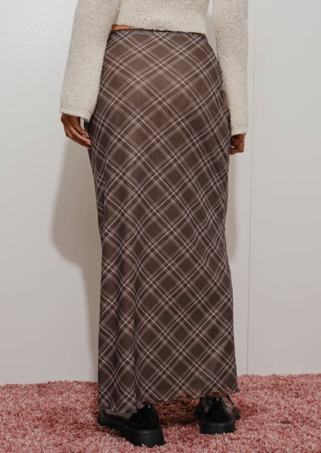 Plaid Mesh Maxi Skirt