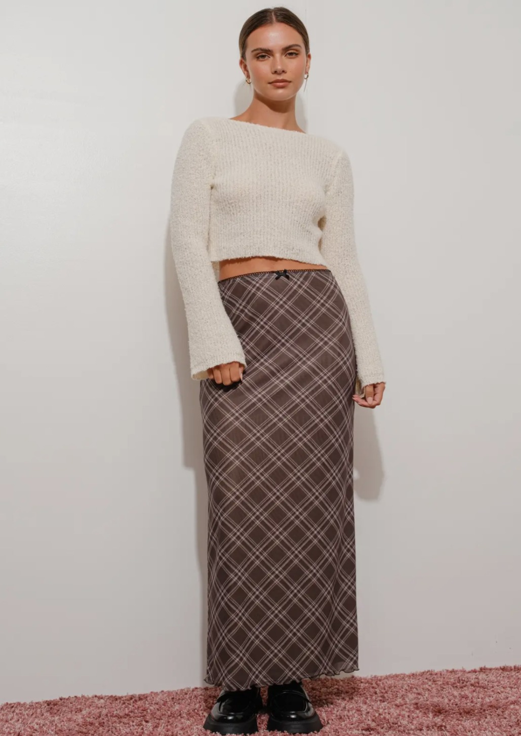 Plaid Mesh Maxi Skirt
