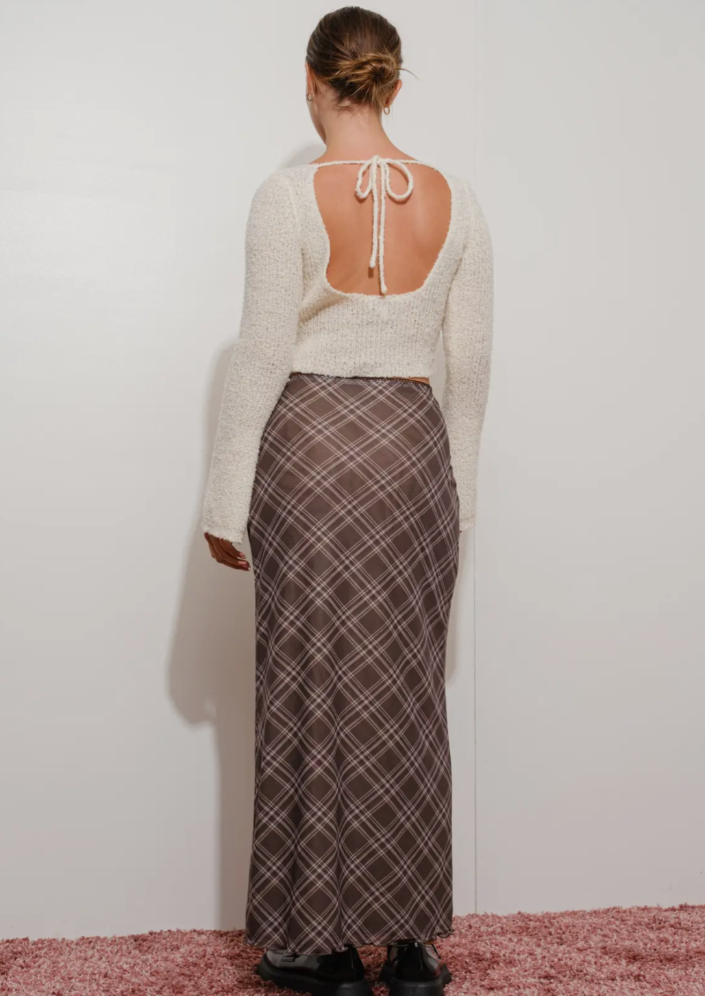 Plaid Mesh Maxi Skirt