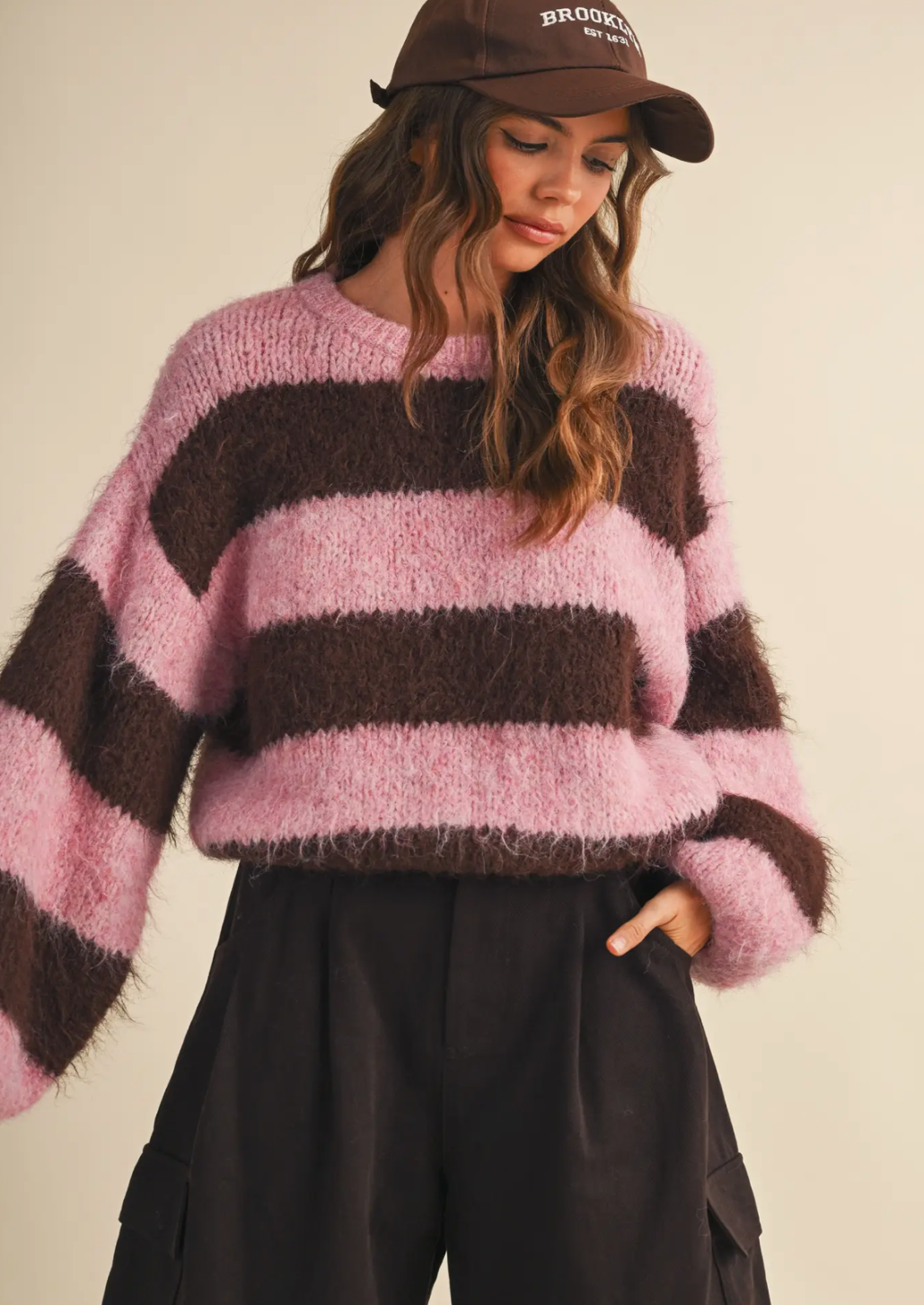 Puff Sleeve Striped Fuzzy Jumper