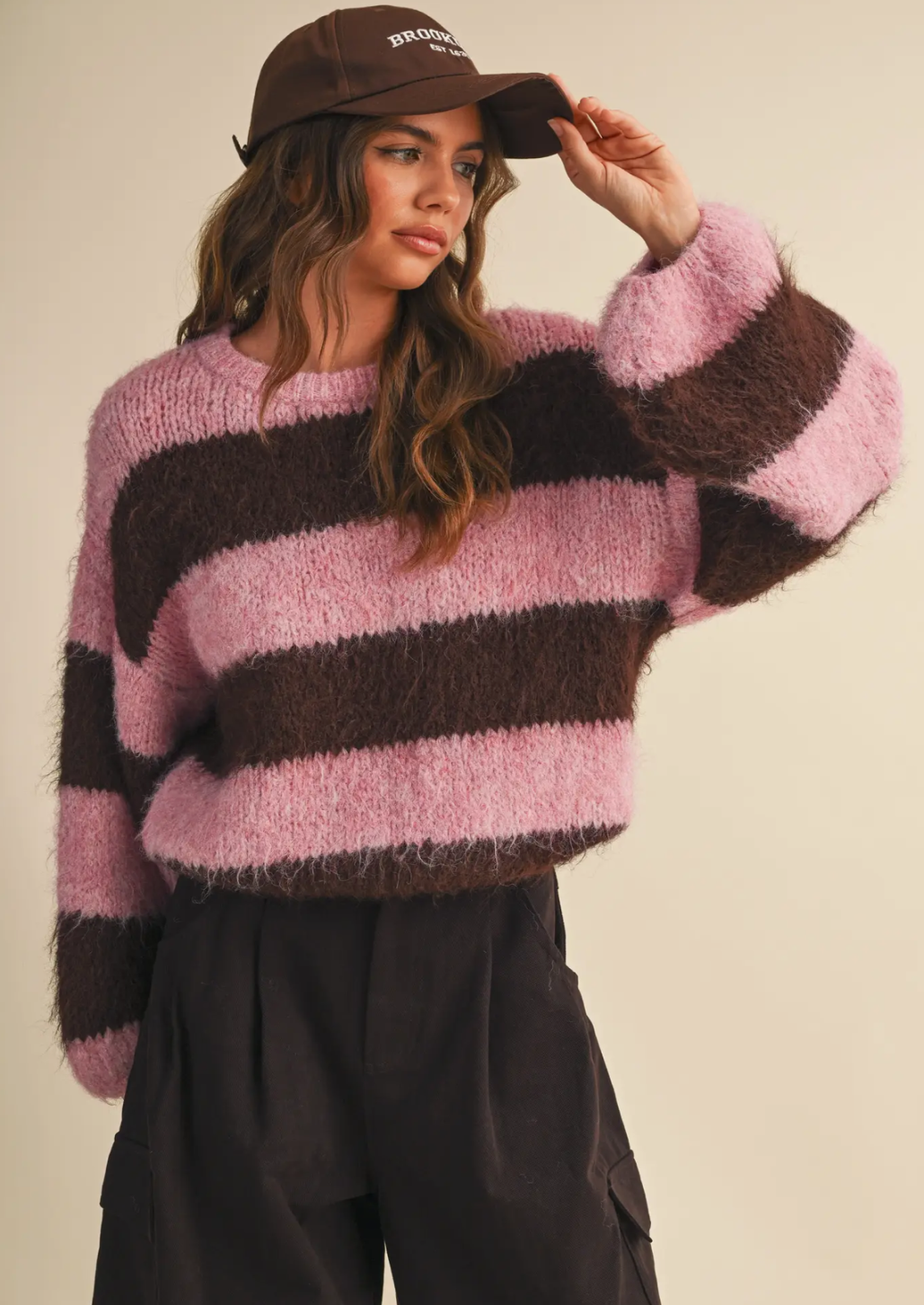 Puff Sleeve Striped Fuzzy Jumper