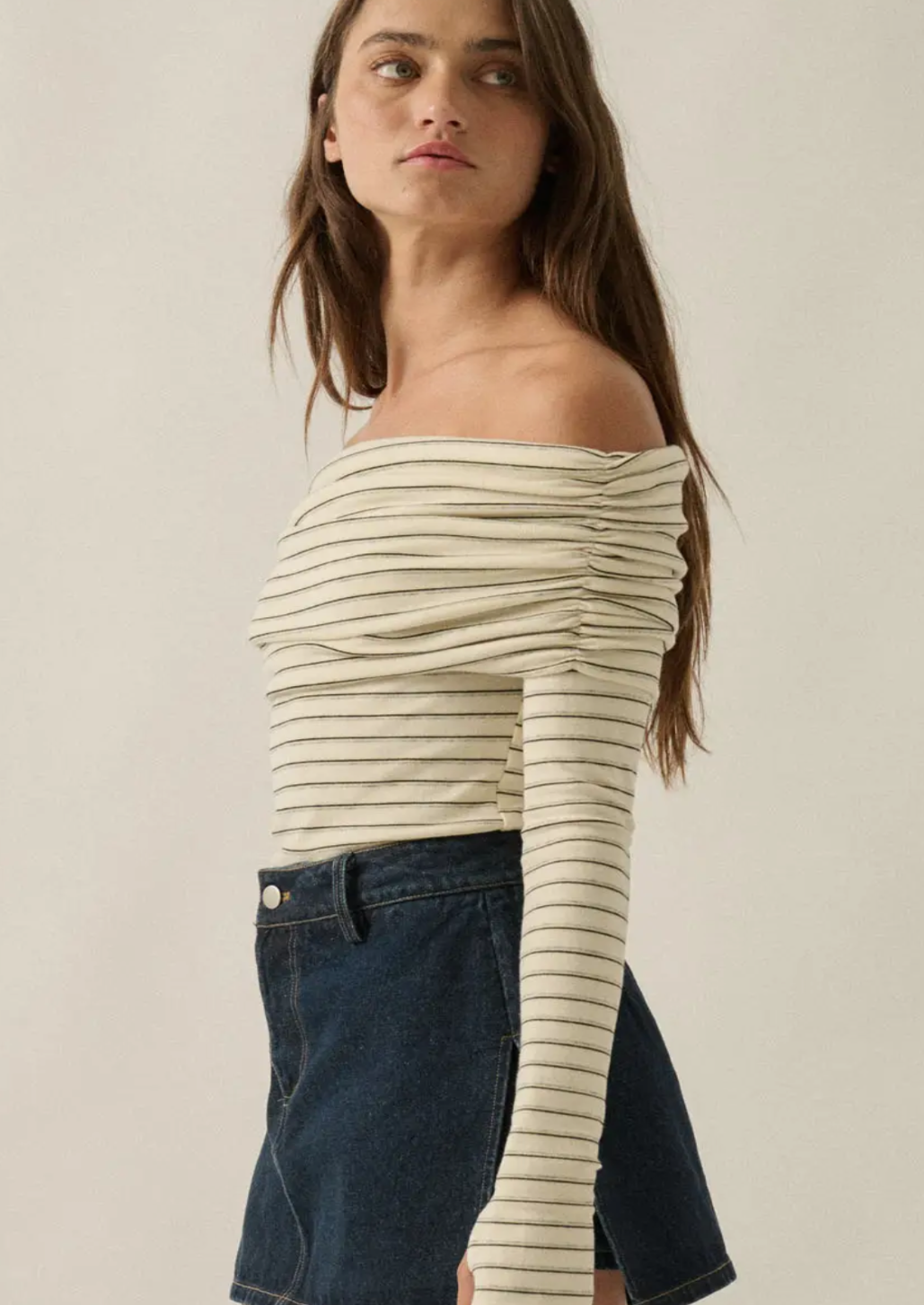 Striped Knit Fold Over Off The Shoulder Bodysuit